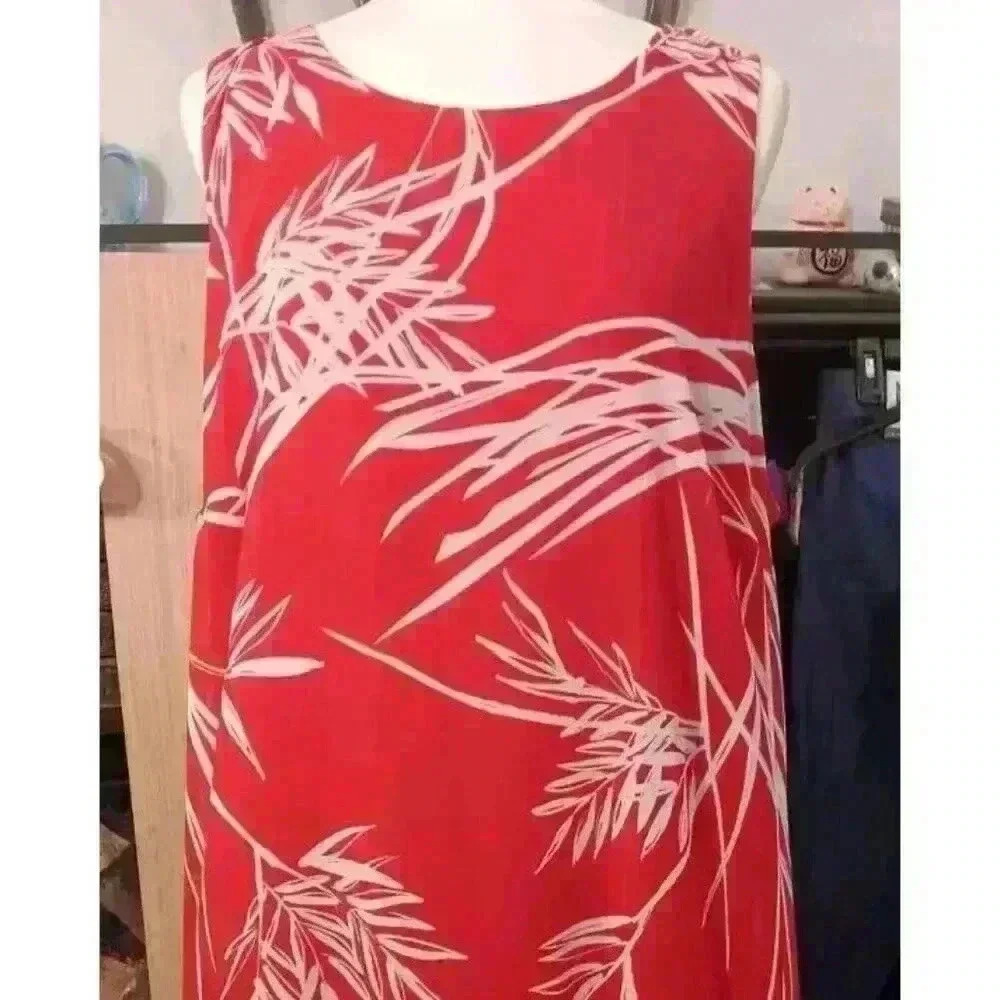 Alfani (20W) Red Midnight‎ Palm 2-Layer Sleeveless Ladies Stretch Dress